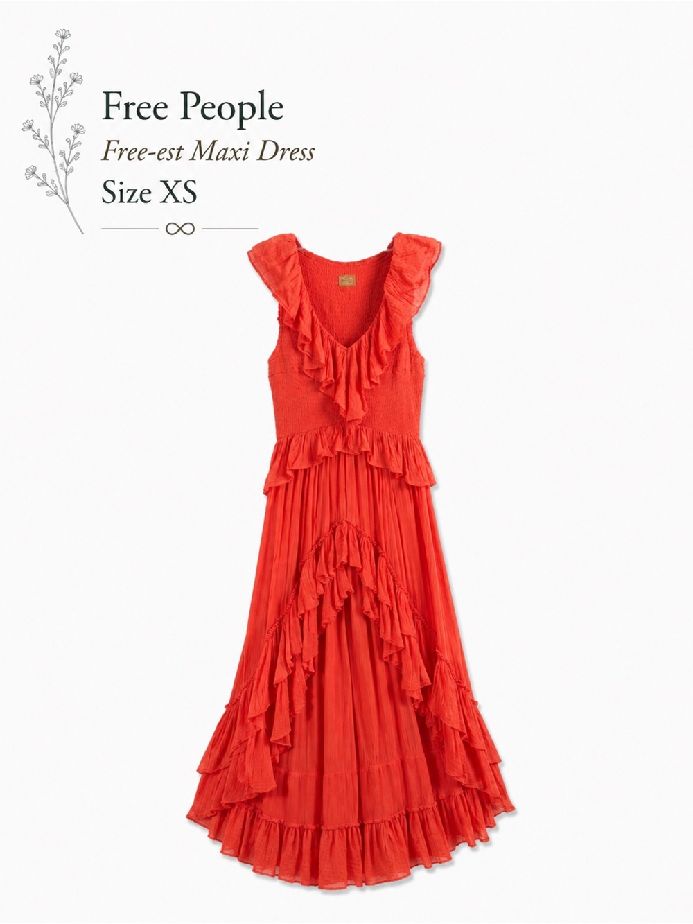 Free People Coral-Red Ruffle Maxi Dress